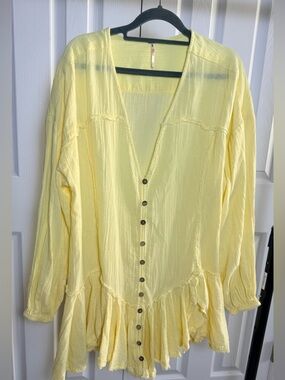 Free People Pale Yellow Button-Front Tunic